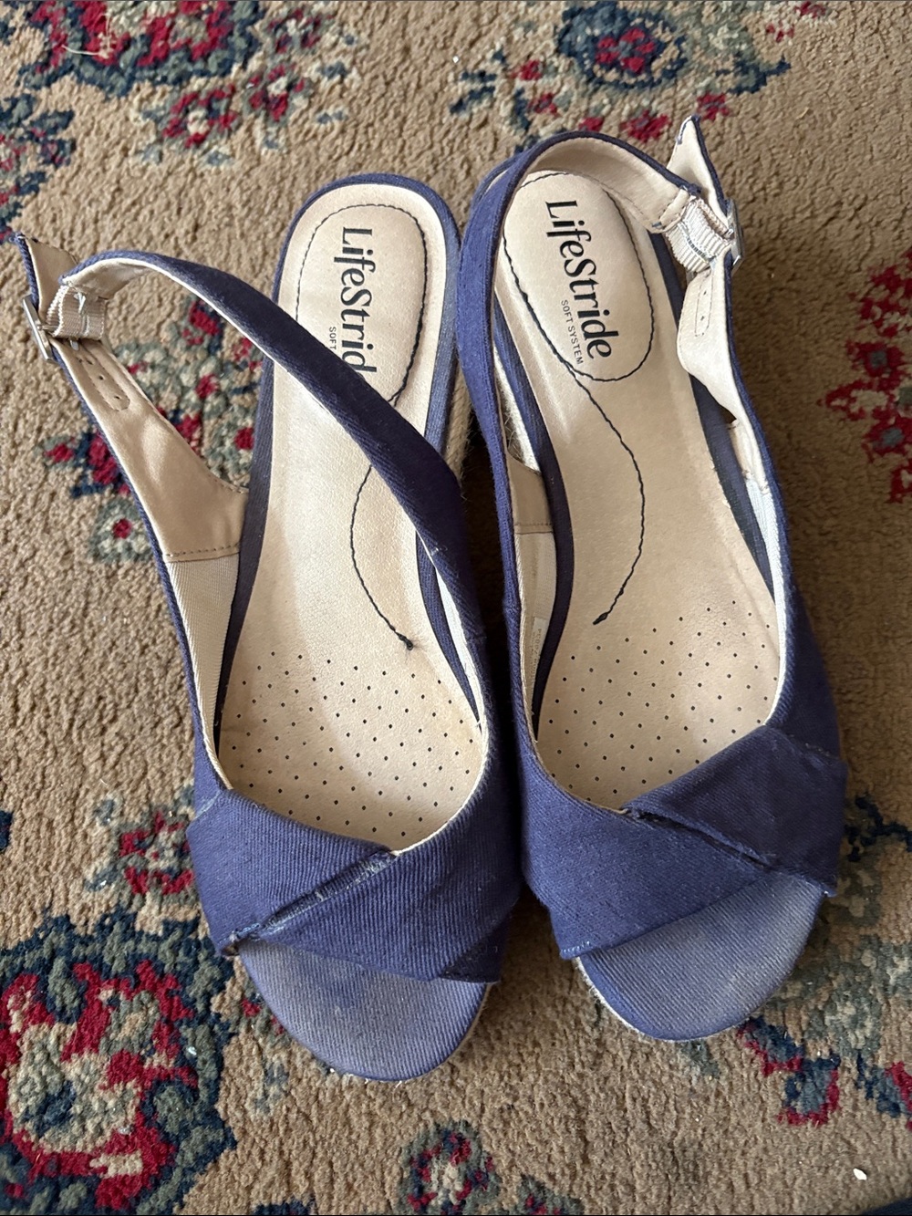 Life Stride Navy Open-Toe Slingback Wedges